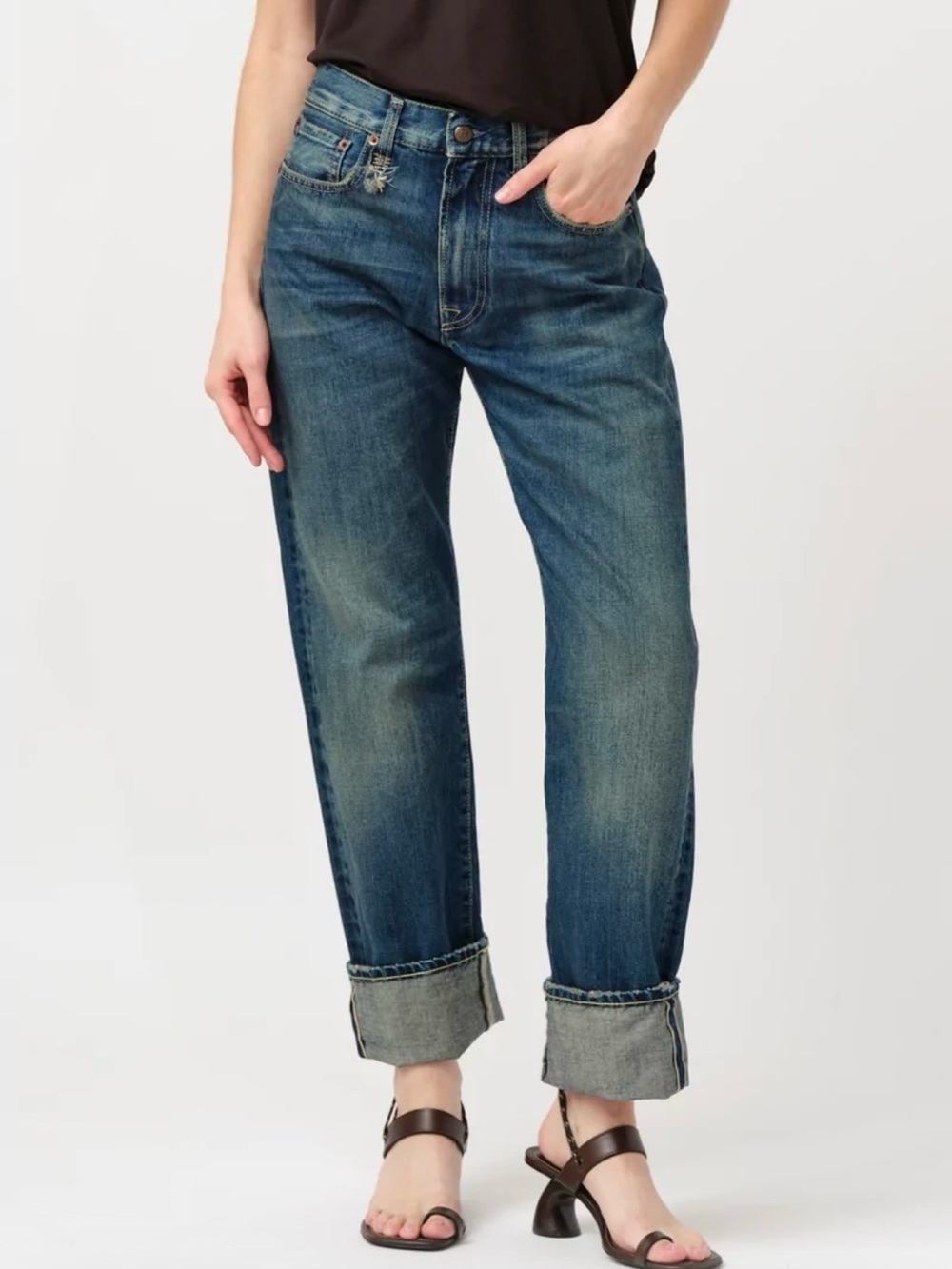 R13 limited edition distressed cuffed boyfriend jeans